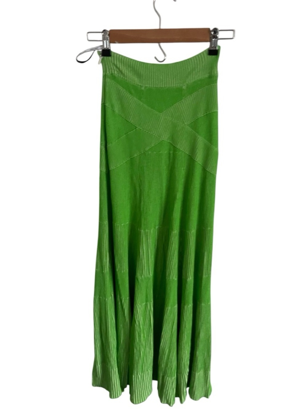 Herve Leger Green Body Con Flared Women's Skirt